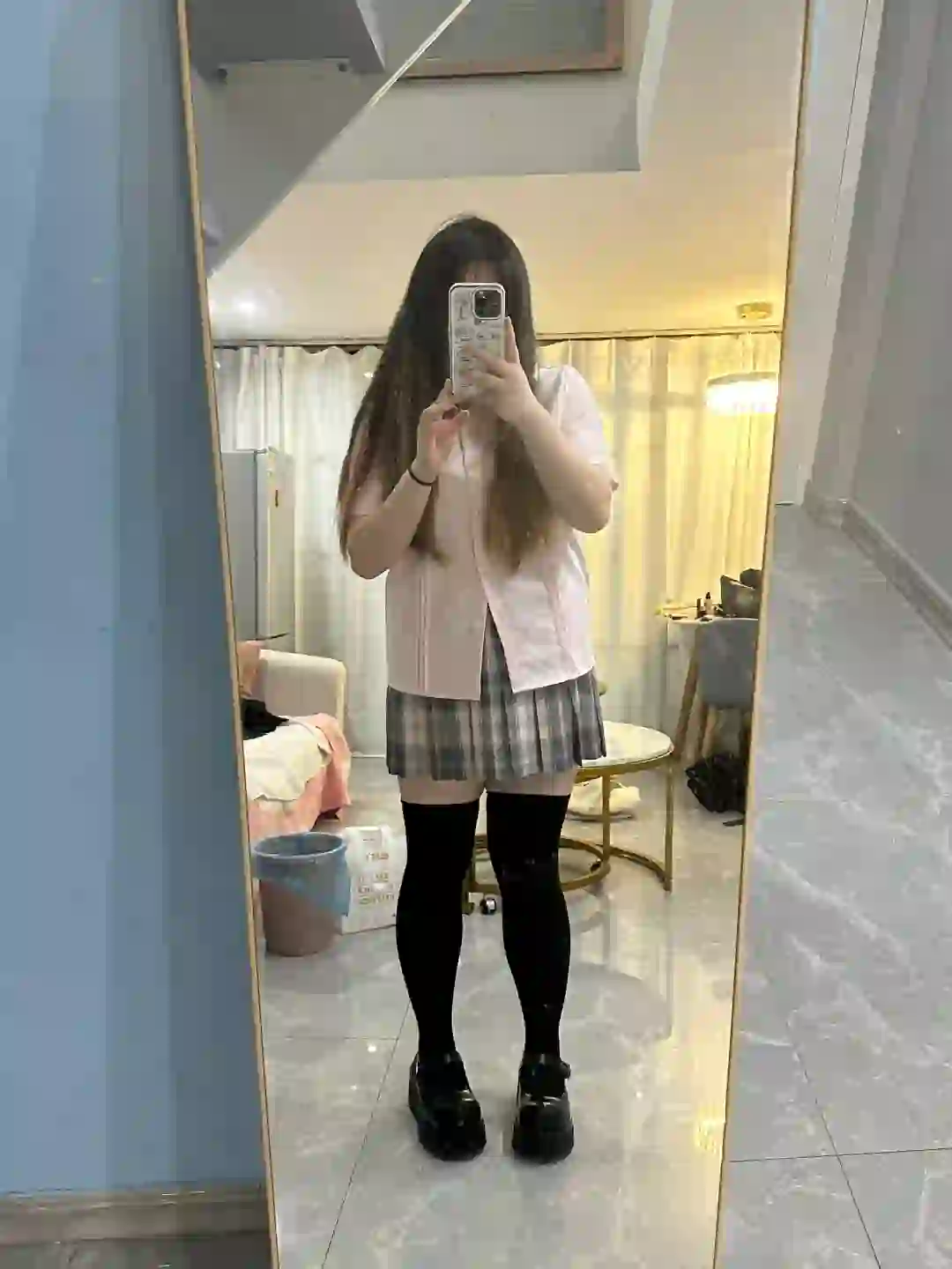 阿车家大码jk粉色衬衫