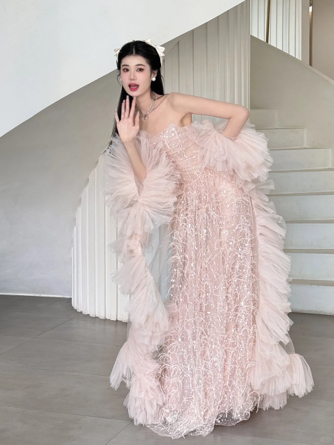 厦门婚纱 甜妹都爱的粉色梦幻羽毛裙👏