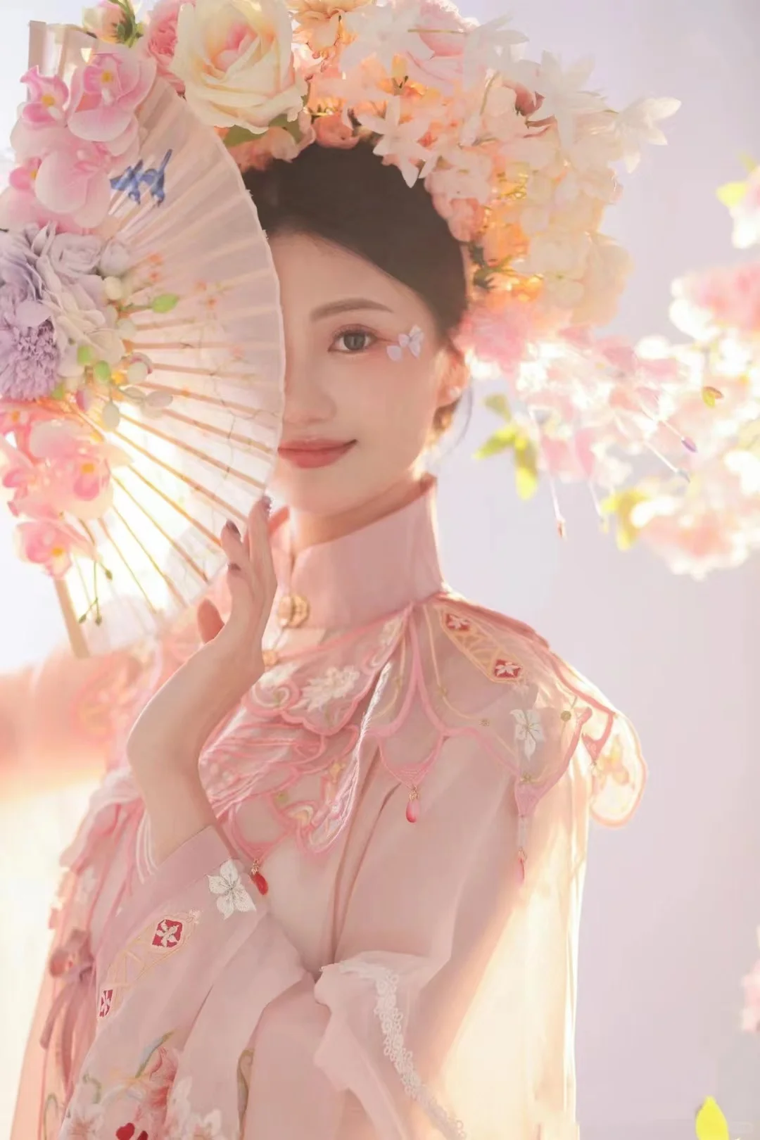 粉色簪花写真