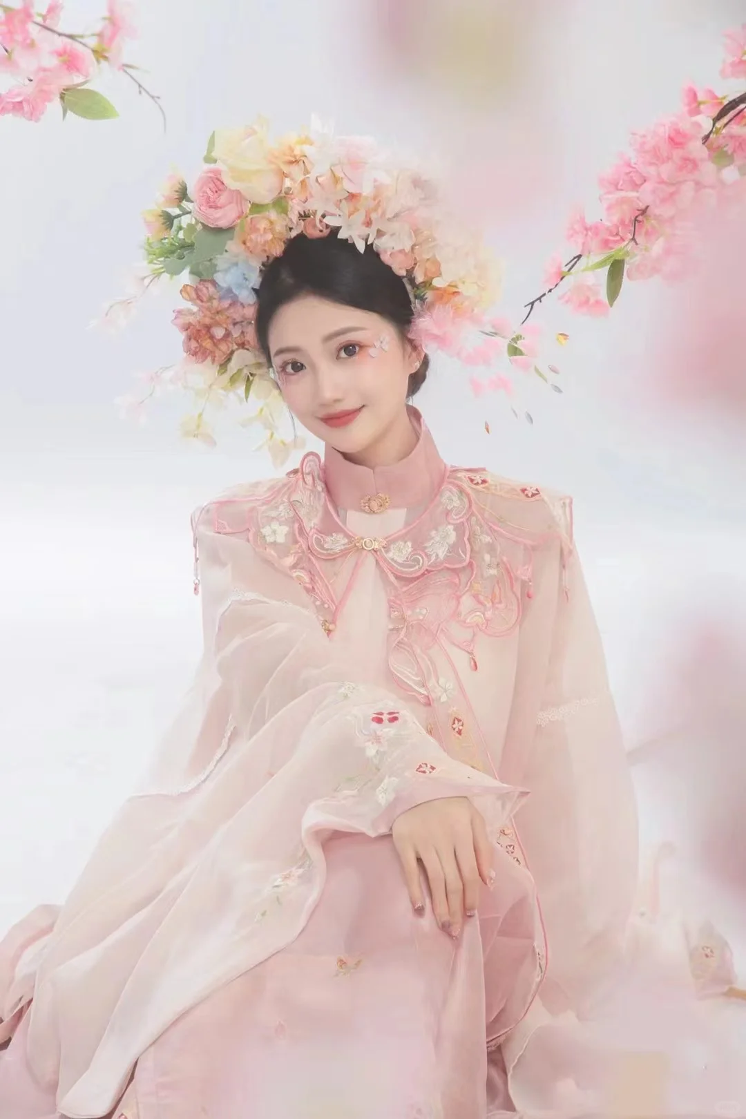 粉色簪花写真