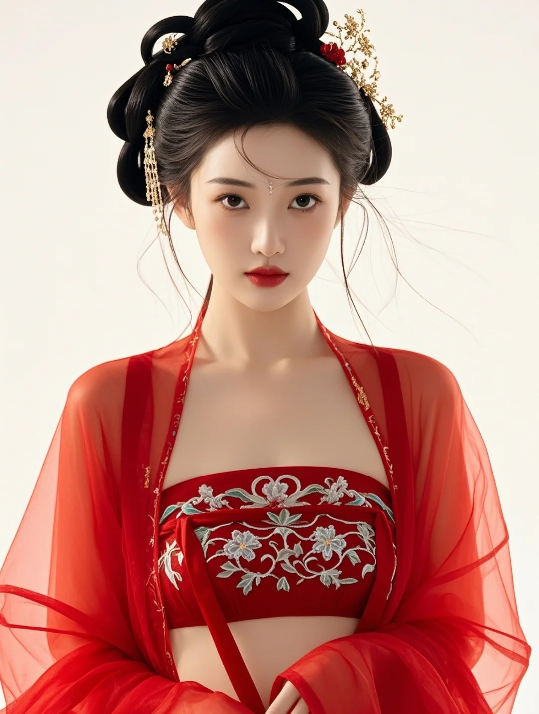 古风头像｜身着红色绣花胸衣的古风美女
