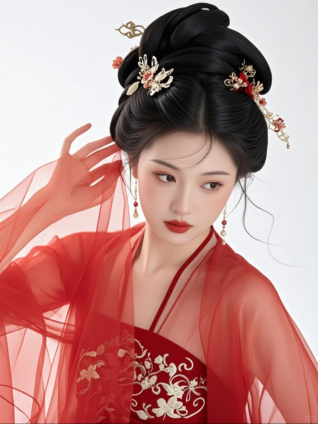 古风头像｜身着红色绣花胸衣的古风美女
