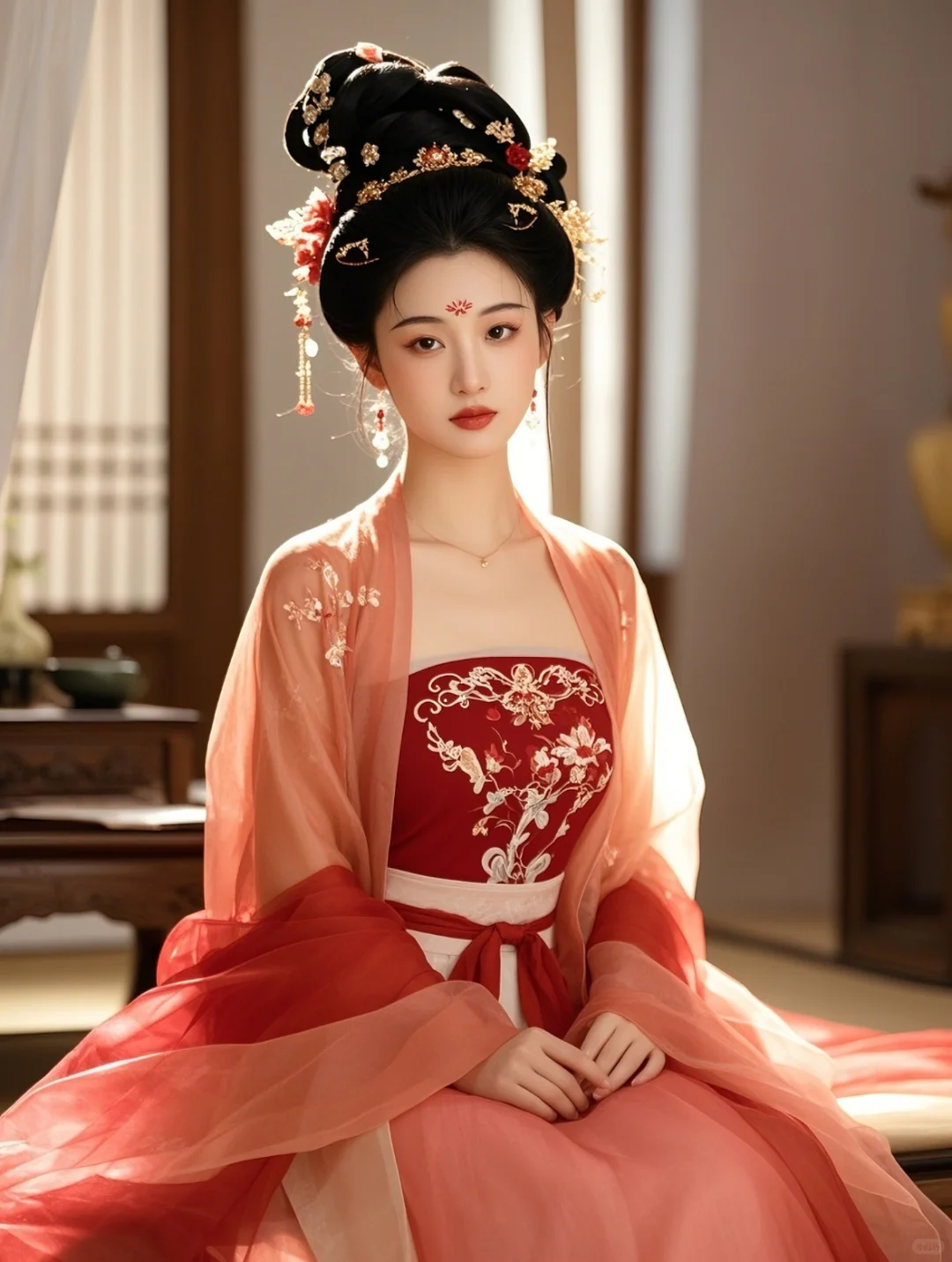 古风头像｜身着红色绣花胸衣的古风美女