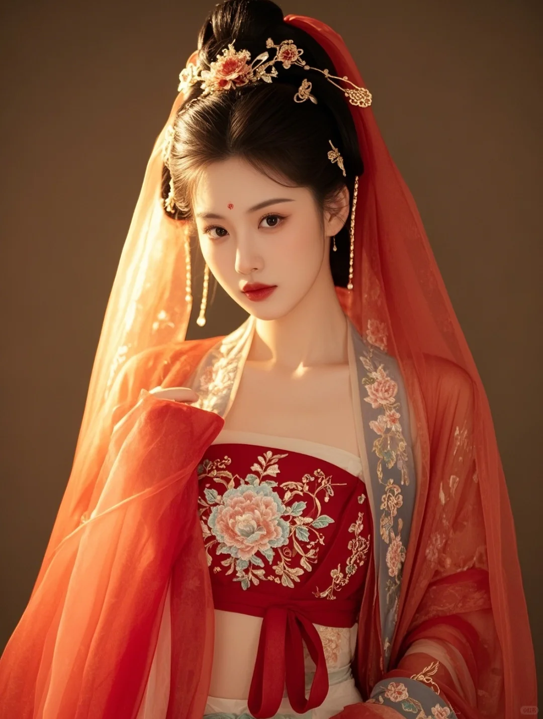 古风头像｜身着红色绣花胸衣的古风美女