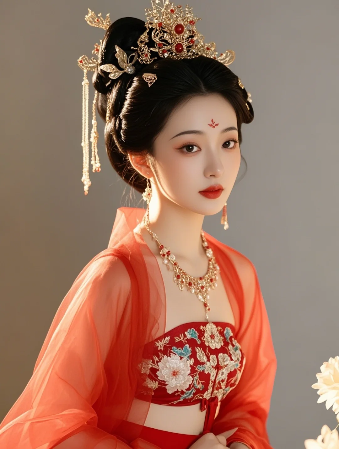 古风头像｜身着红色绣花胸衣的古风美女