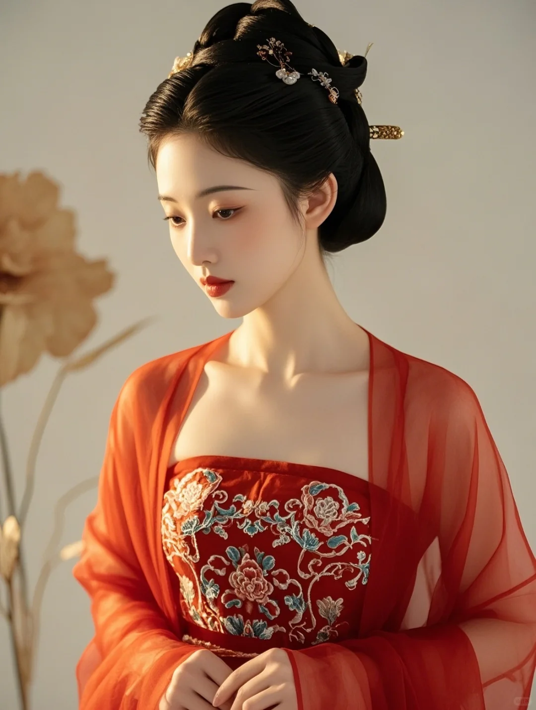 古风头像｜身着红色绣花胸衣的古风美女