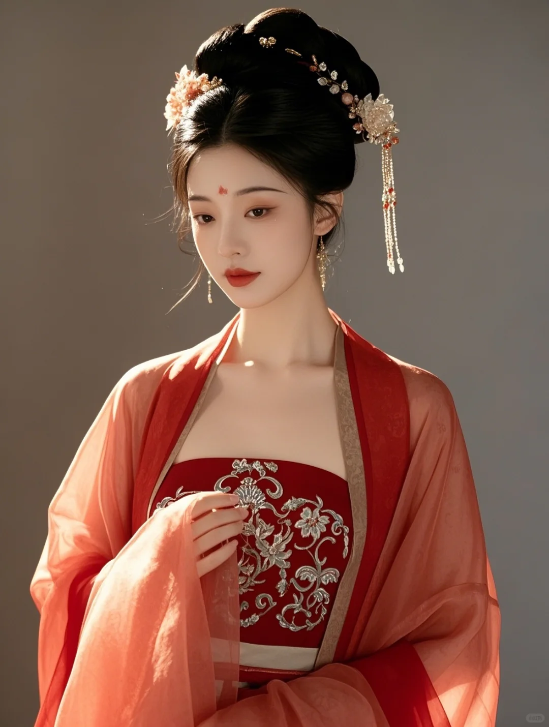 古风头像｜身着红色绣花胸衣的古风美女
