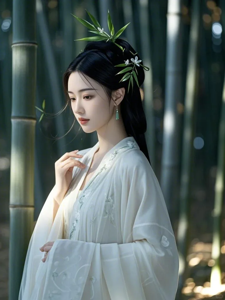 AI作图第112次（竹间隐世琴姬）