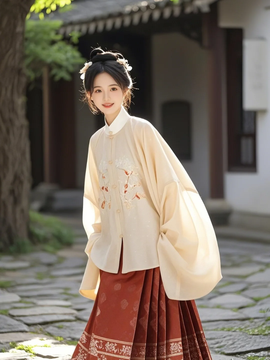 典雅国风：白衣淡妆马面裙小姐姐的唯美时空