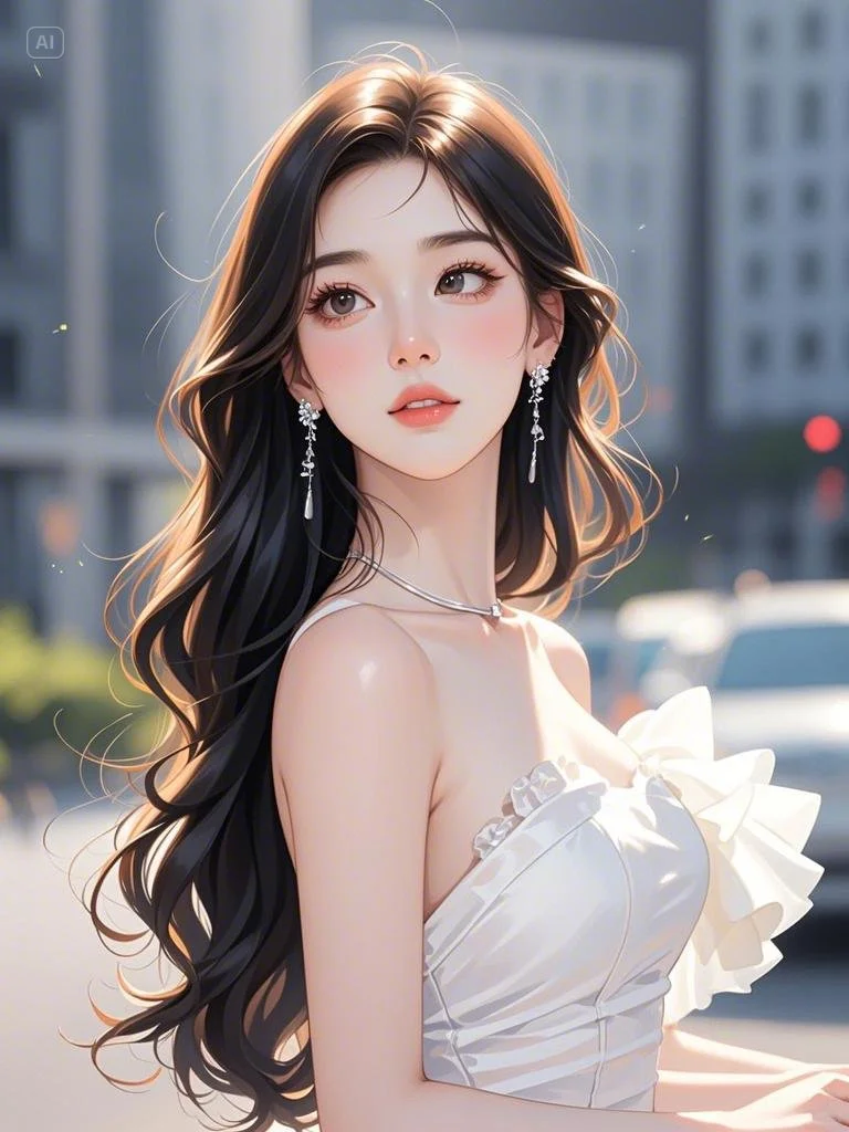 繁华街头，白裙美人的优雅漫步👗✨