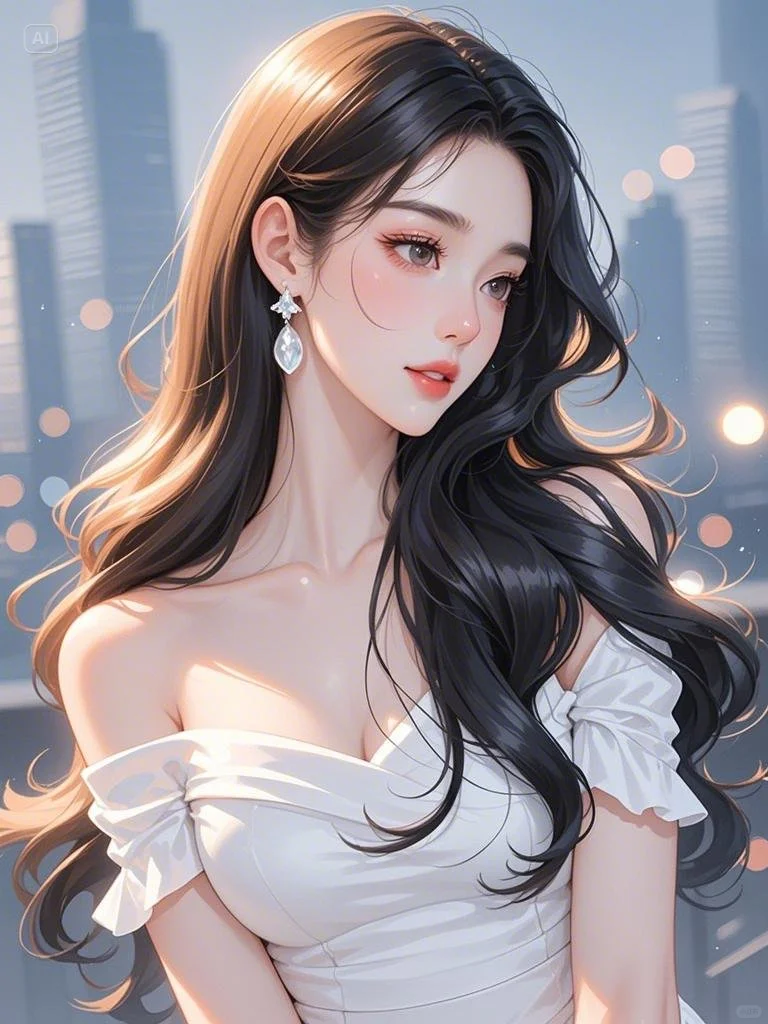 繁华街头，白裙美人的优雅漫步👗✨