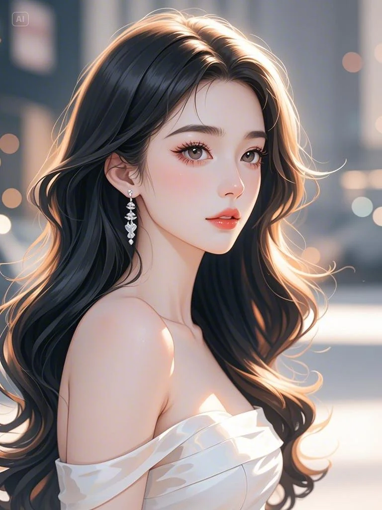 繁华街头，白裙美人的优雅漫步👗✨