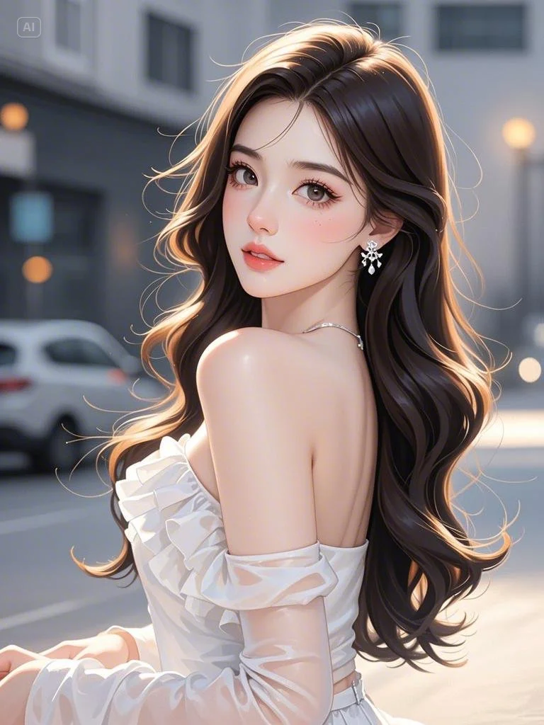 繁华街头，白裙美人的优雅漫步👗✨
