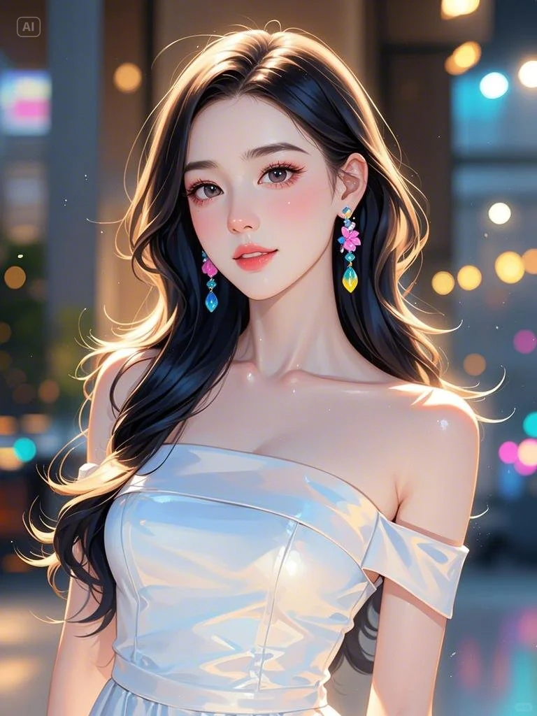 繁华街头，白裙美人的优雅漫步👗✨