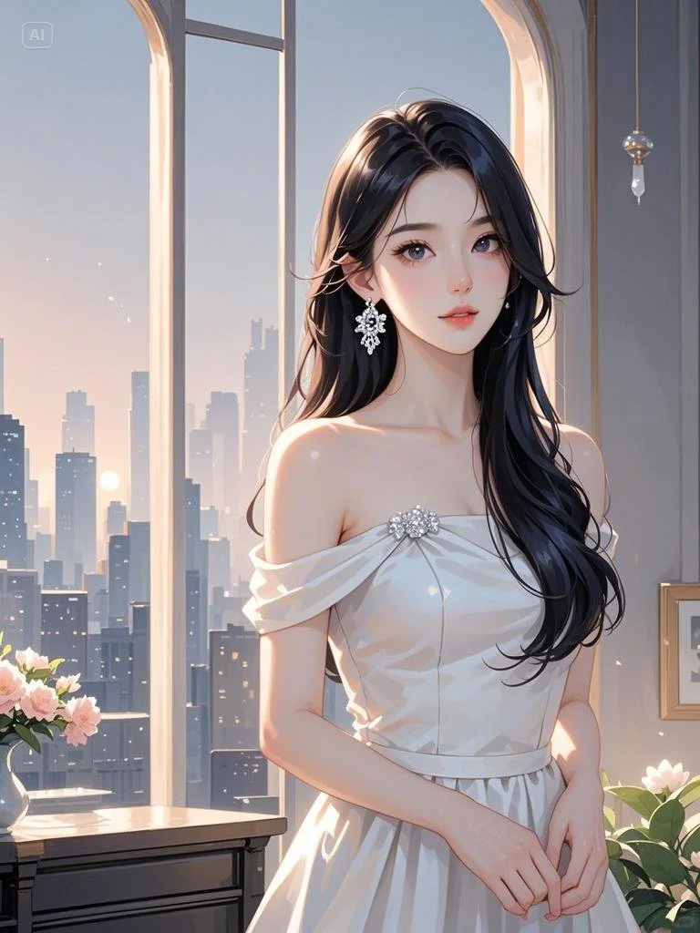 繁华街头，白裙美人的优雅漫步👗✨