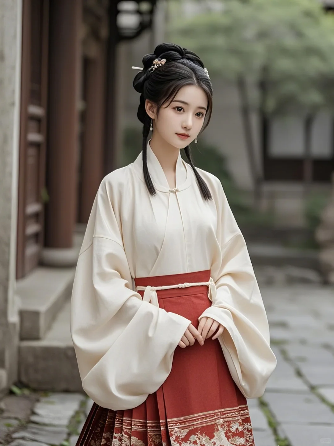 典雅国风：白衣淡妆马面裙小姐姐的唯美时空