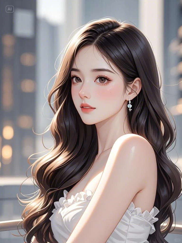 繁华街头，白裙美人的优雅漫步👗✨