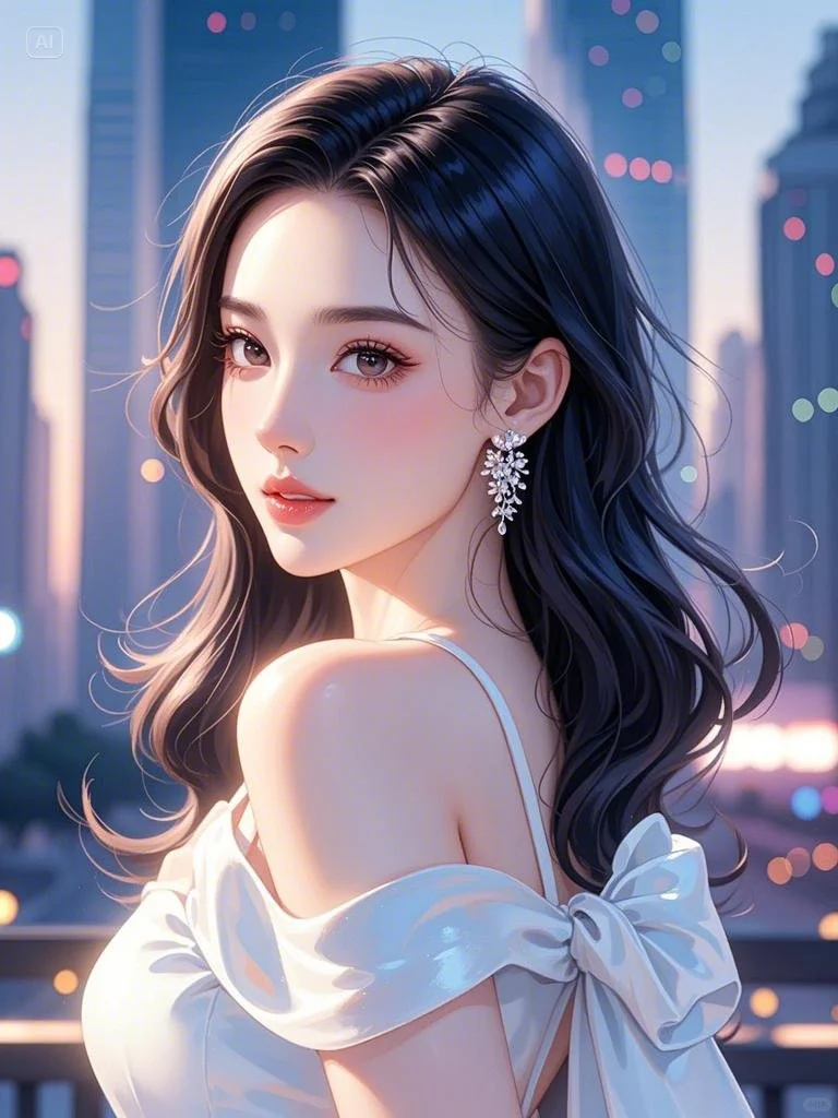 繁华街头，白裙美人的优雅漫步👗✨