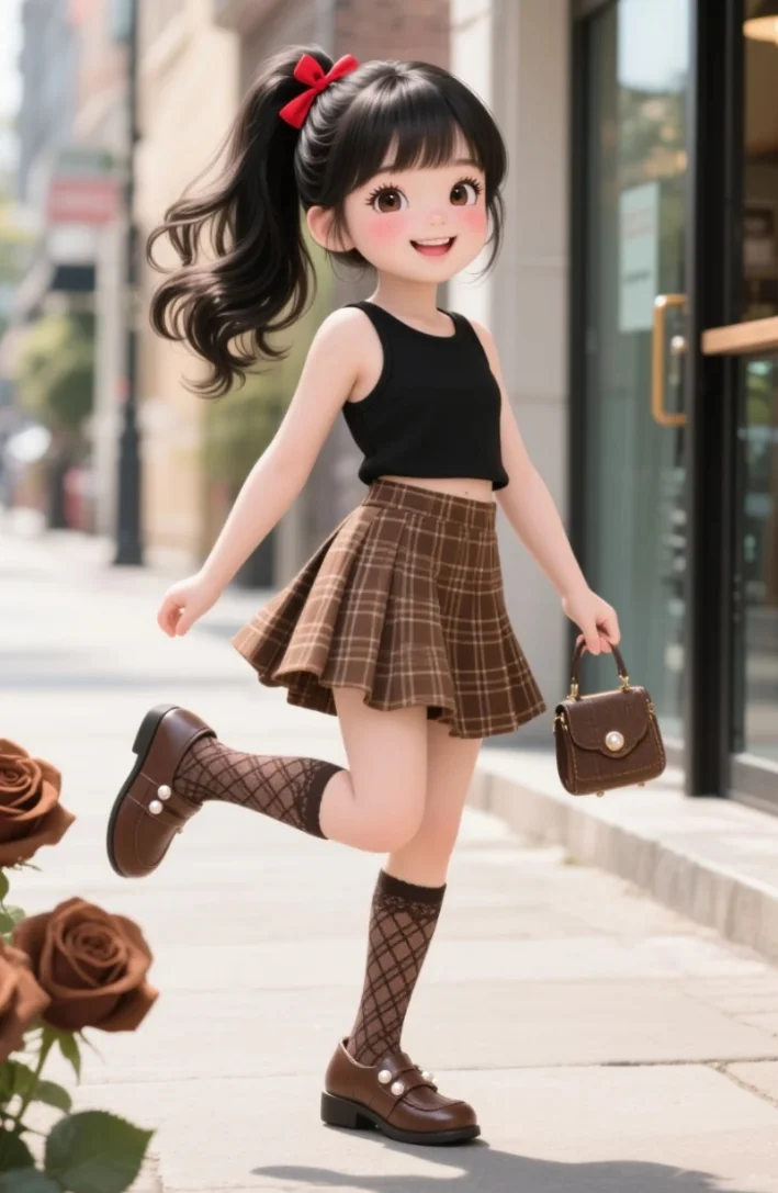 童装ai小女孩素材（礼貌拿图）