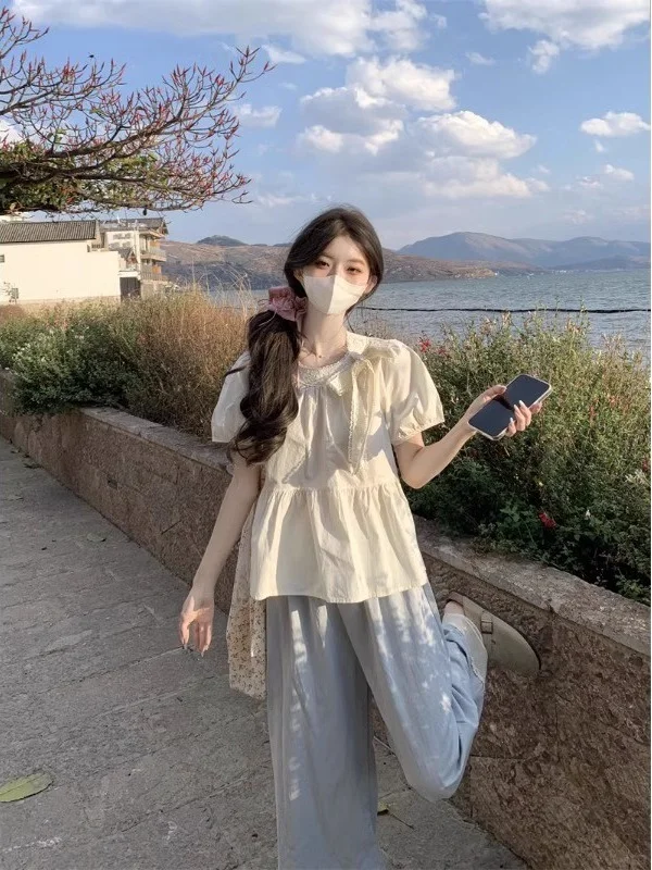 🌊法式蓝泡泡袖衬衫，显瘦藏肉氛围感！