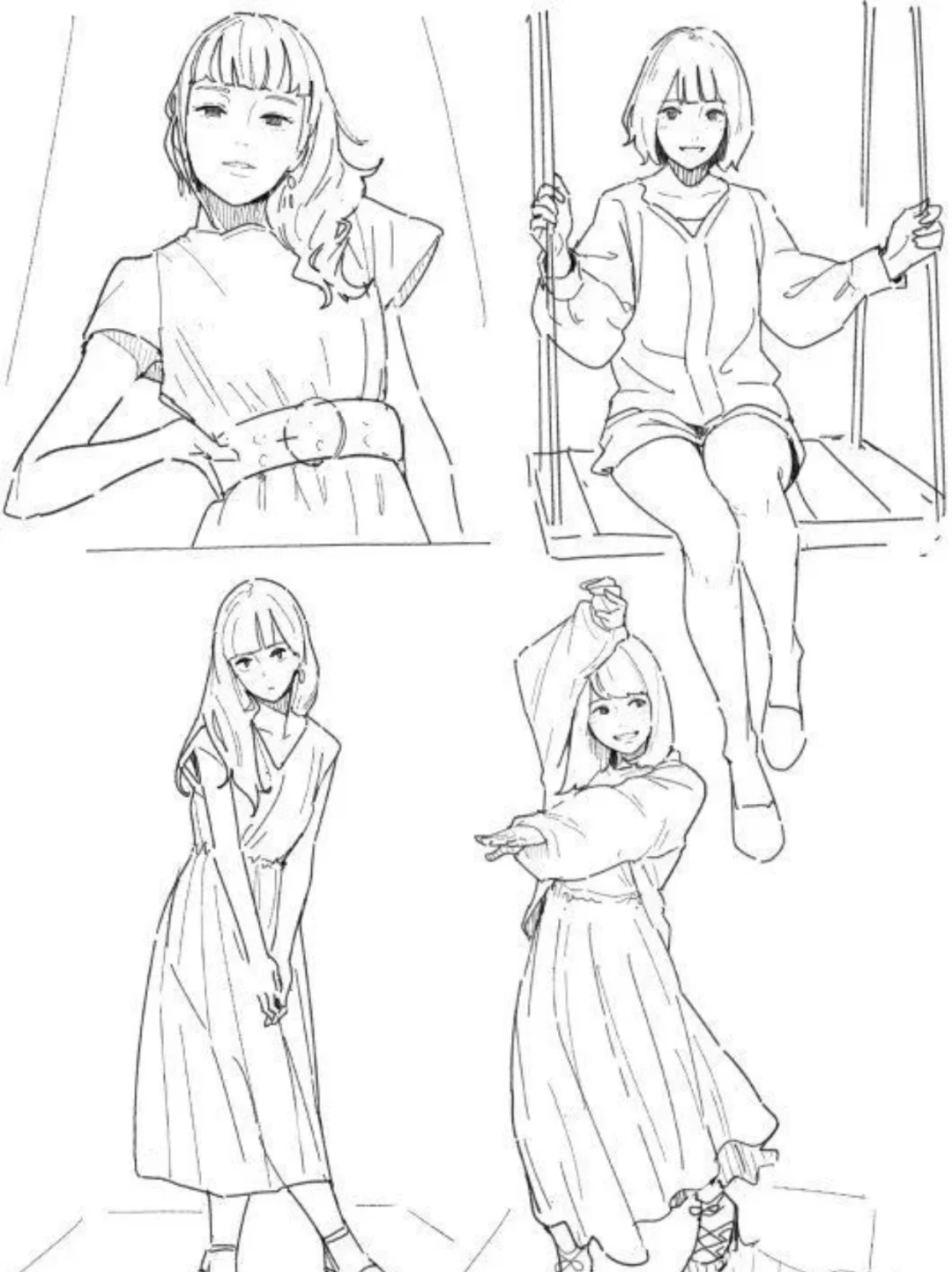 禁止色色！100+少女动态线稿！临摹必备!