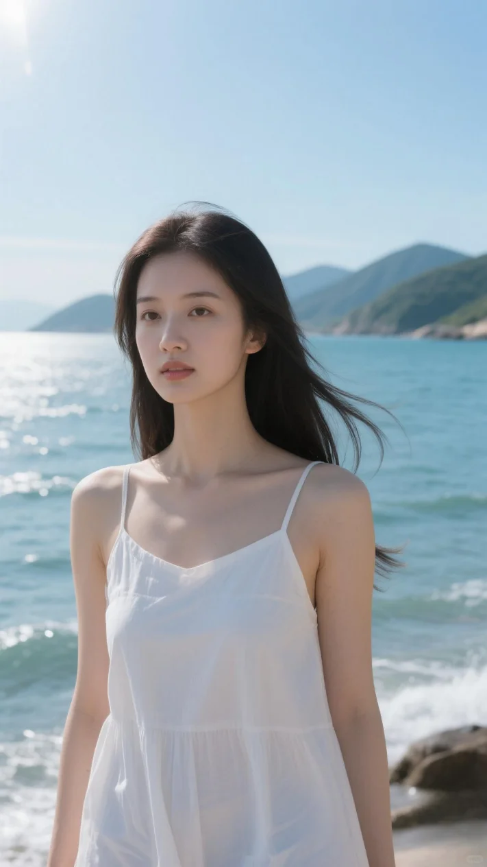 海边美女粉丝拿图