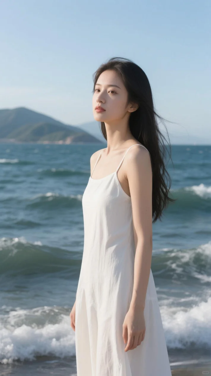 海边美女粉丝拿图