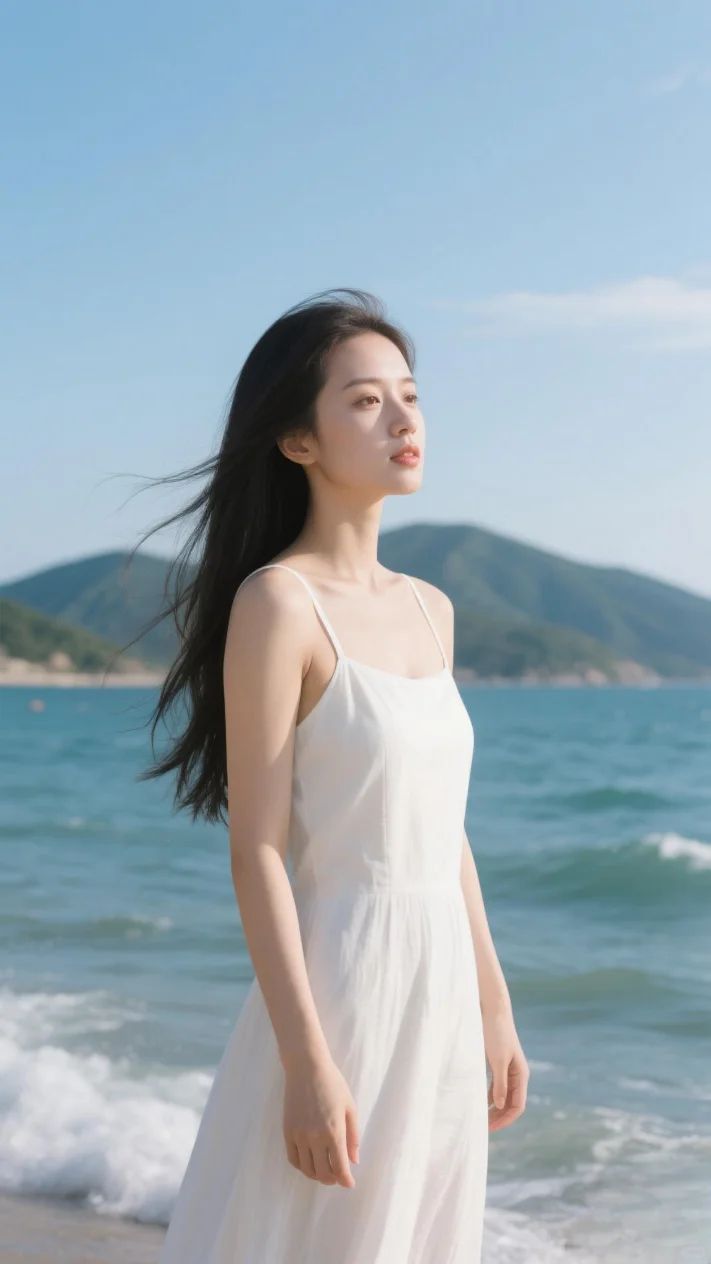 海边美女粉丝拿图