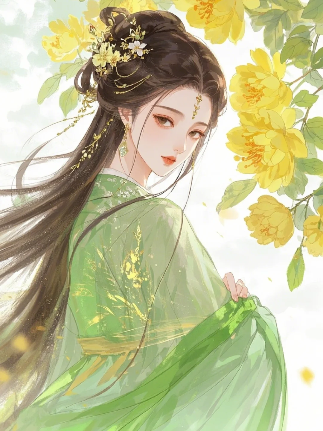 古风插画 | 绿罗裙·花下姿