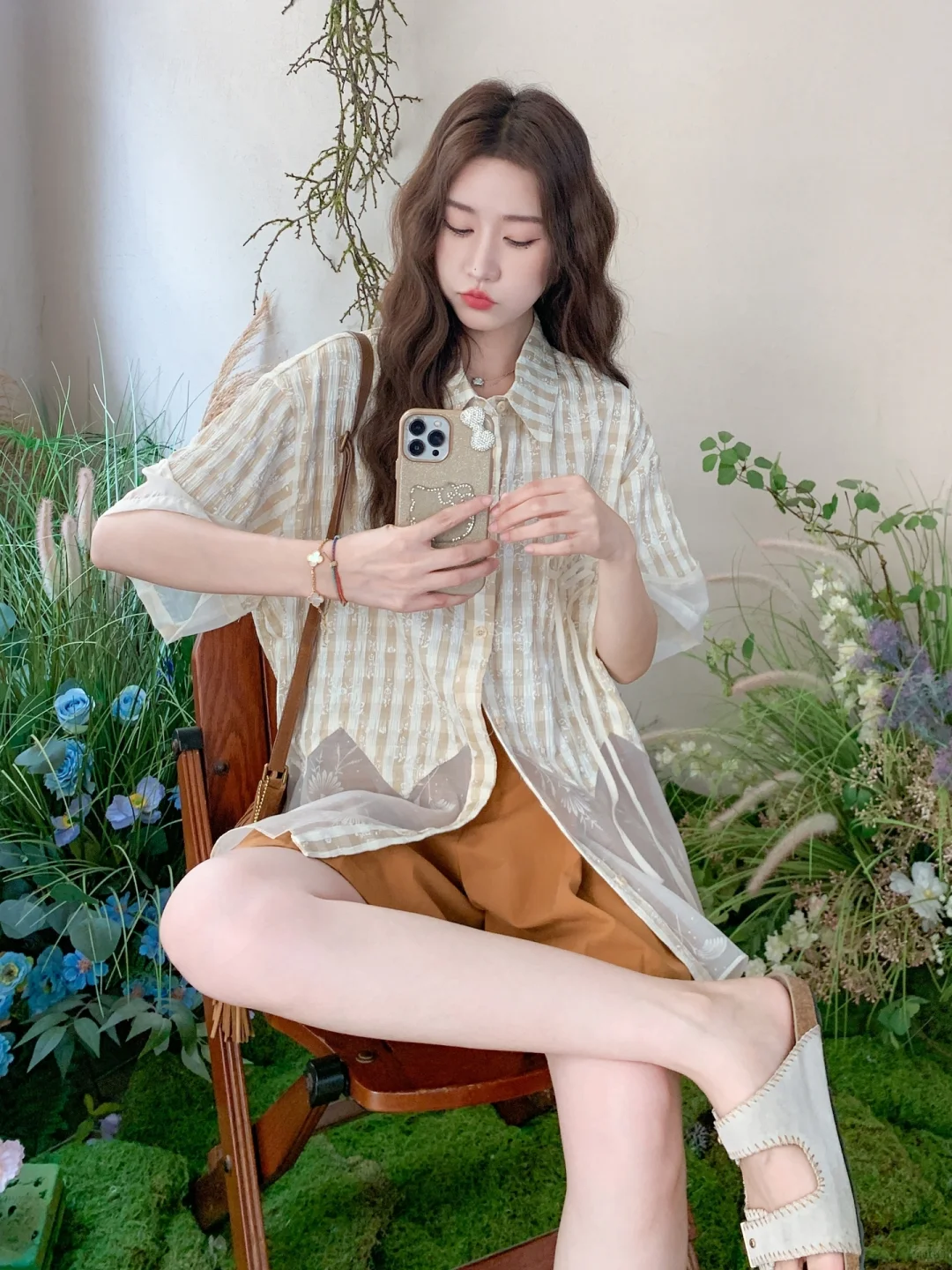 🧡橘棕半裙+透视拼接衬衫 把夏天穿在身上