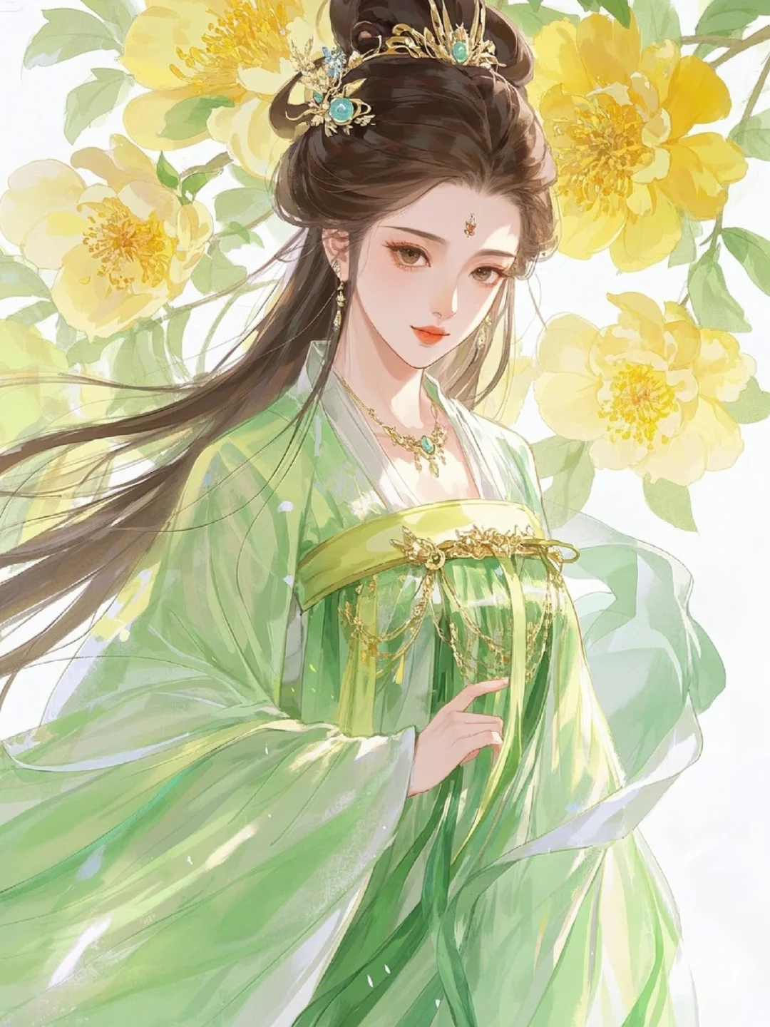 古风插画 | 绿罗裙·花下姿