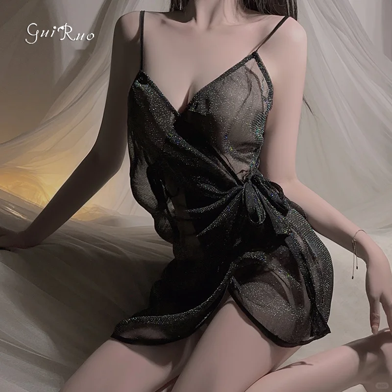 🎀**火辣性感睡裙 透视开衩魅力四射**