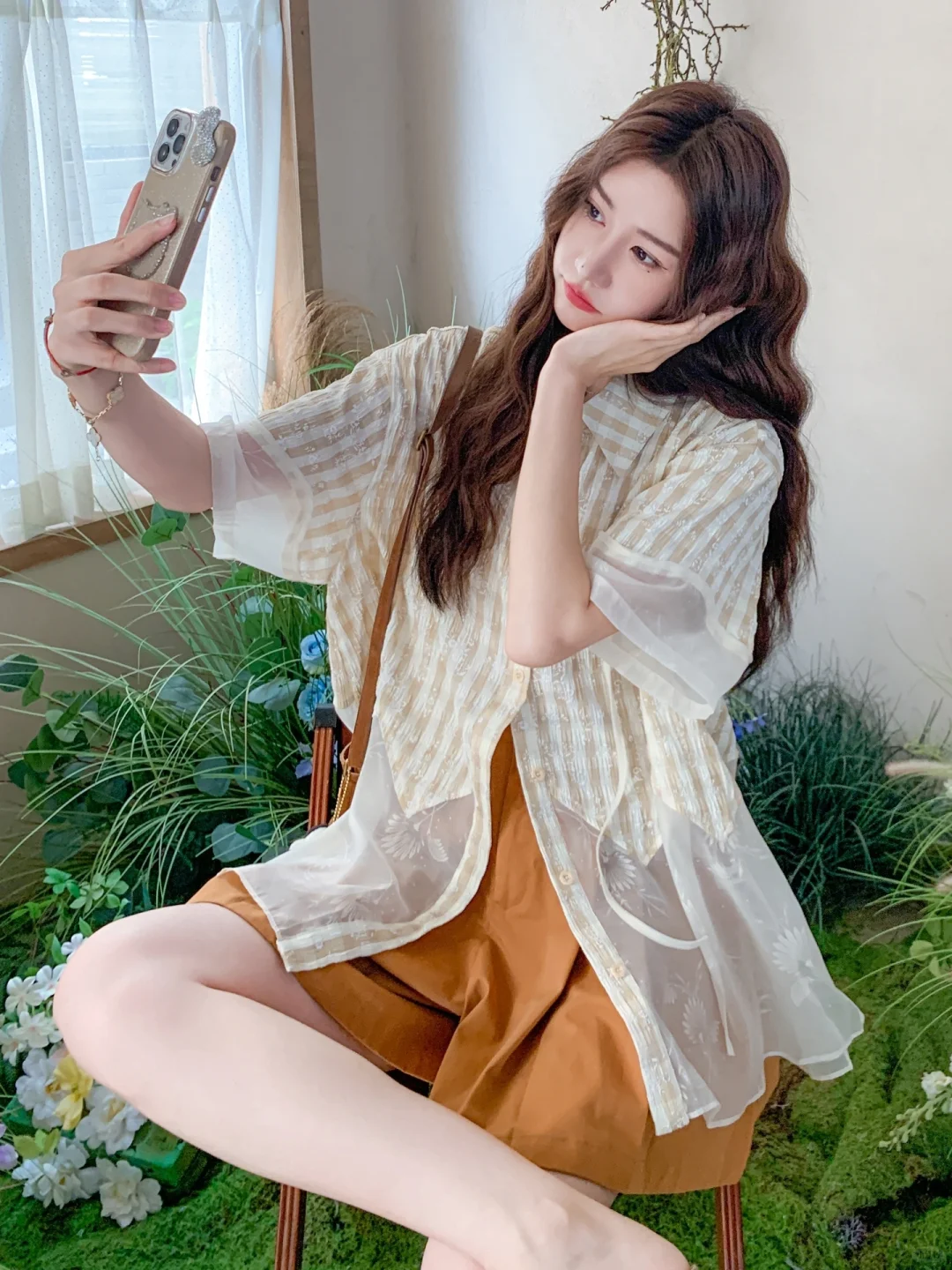 🧡橘棕半裙+透视拼接衬衫 把夏天穿在身上