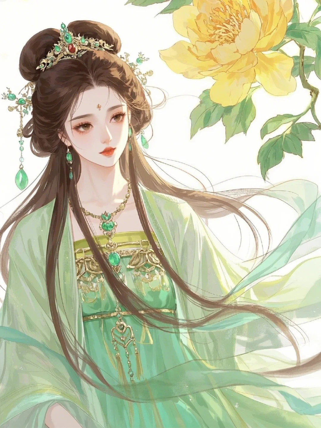 古风插画 | 绿罗裙·花下姿