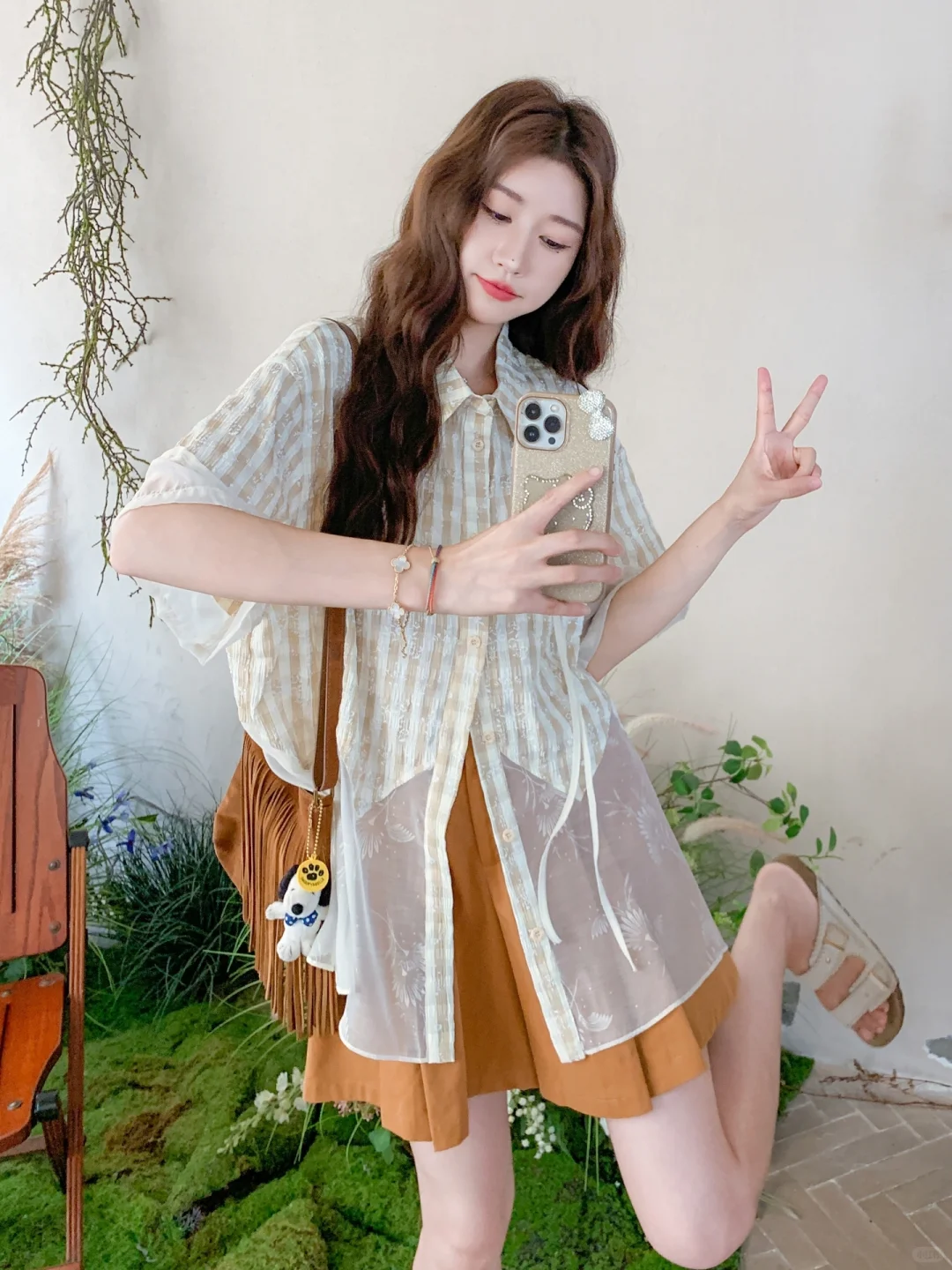 🧡橘棕半裙+透视拼接衬衫 把夏天穿在身上