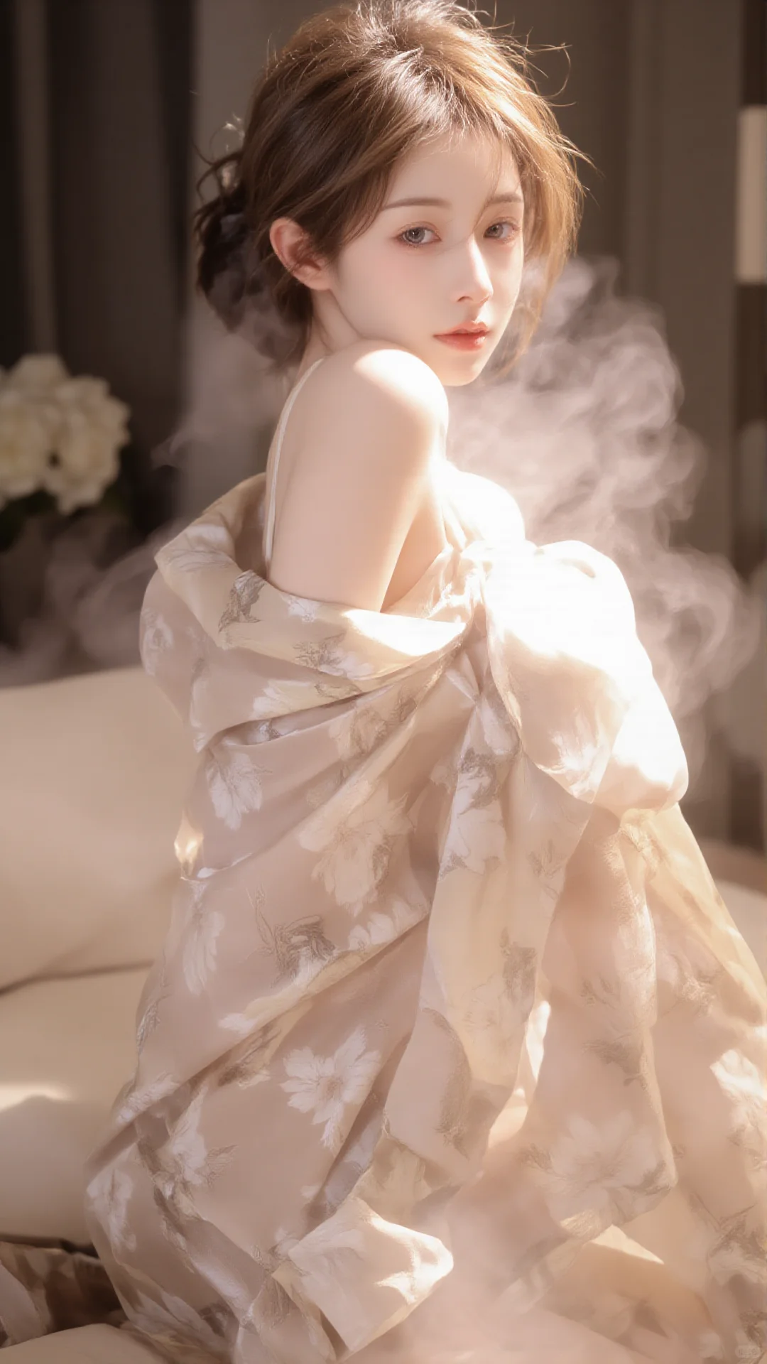 📸烟雾缭绕中绝美露肩，朦胧感侧颜杀疯了