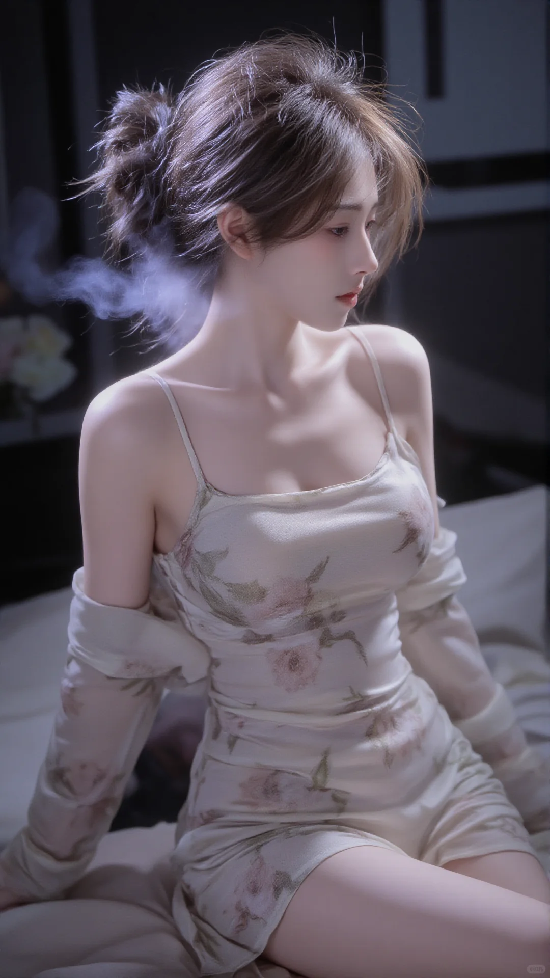 📸烟雾缭绕中绝美露肩，朦胧感侧颜杀疯了