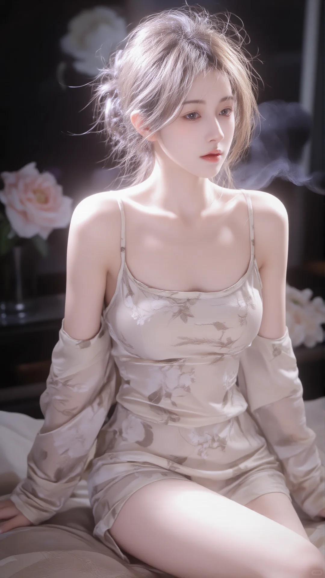 📸烟雾缭绕中绝美露肩，朦胧感侧颜杀疯了