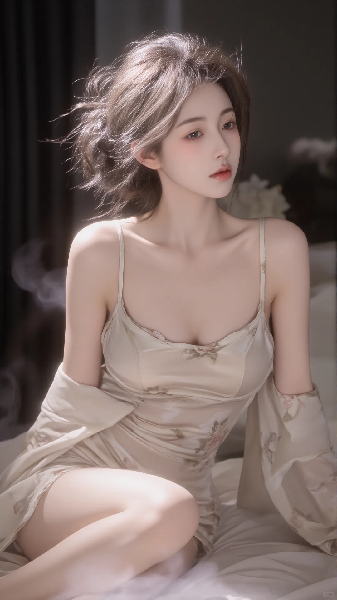📸烟雾缭绕中绝美露肩，朦胧感侧颜杀疯了