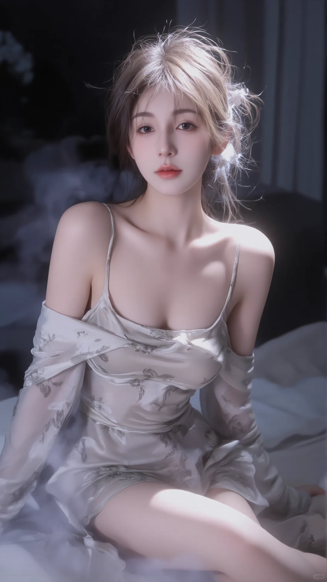 📸烟雾缭绕中绝美露肩，朦胧感侧颜杀疯了