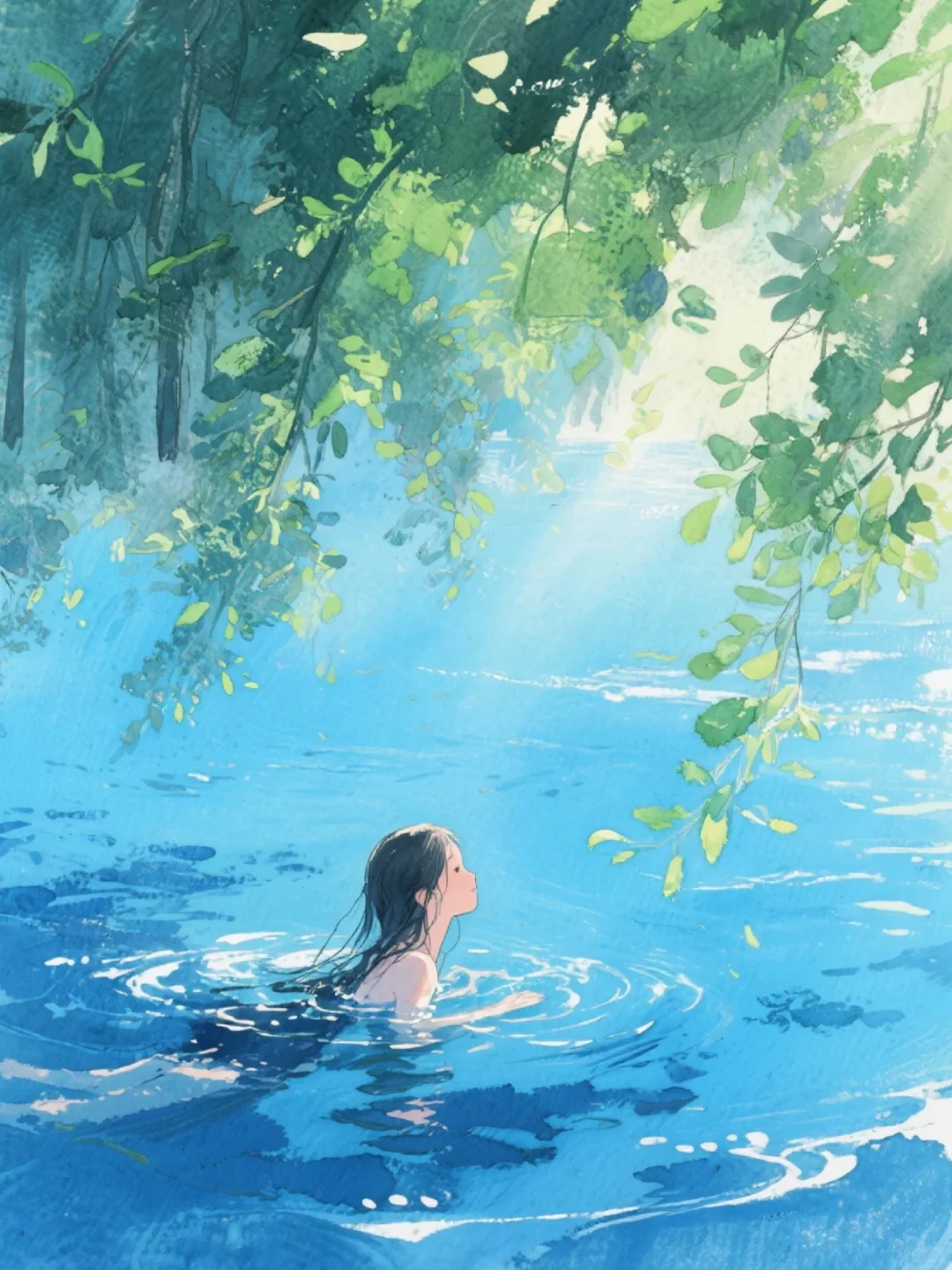 收集156：插画🌼海边的蓝裙女孩