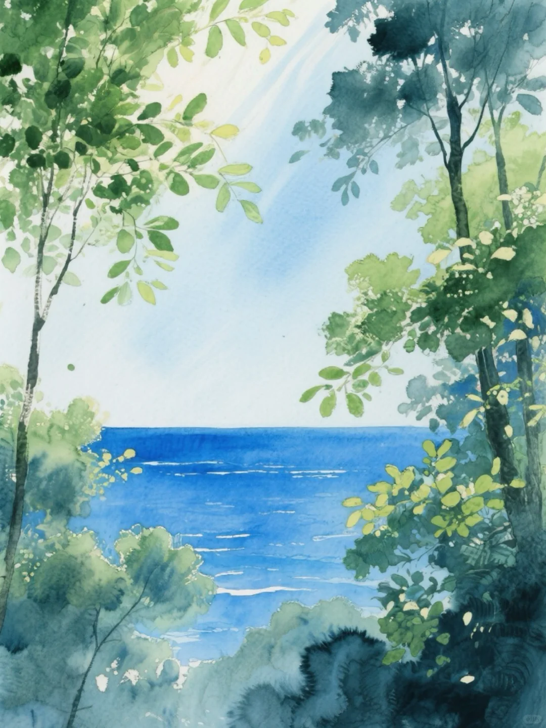 收集156：插画🌼海边的蓝裙女孩