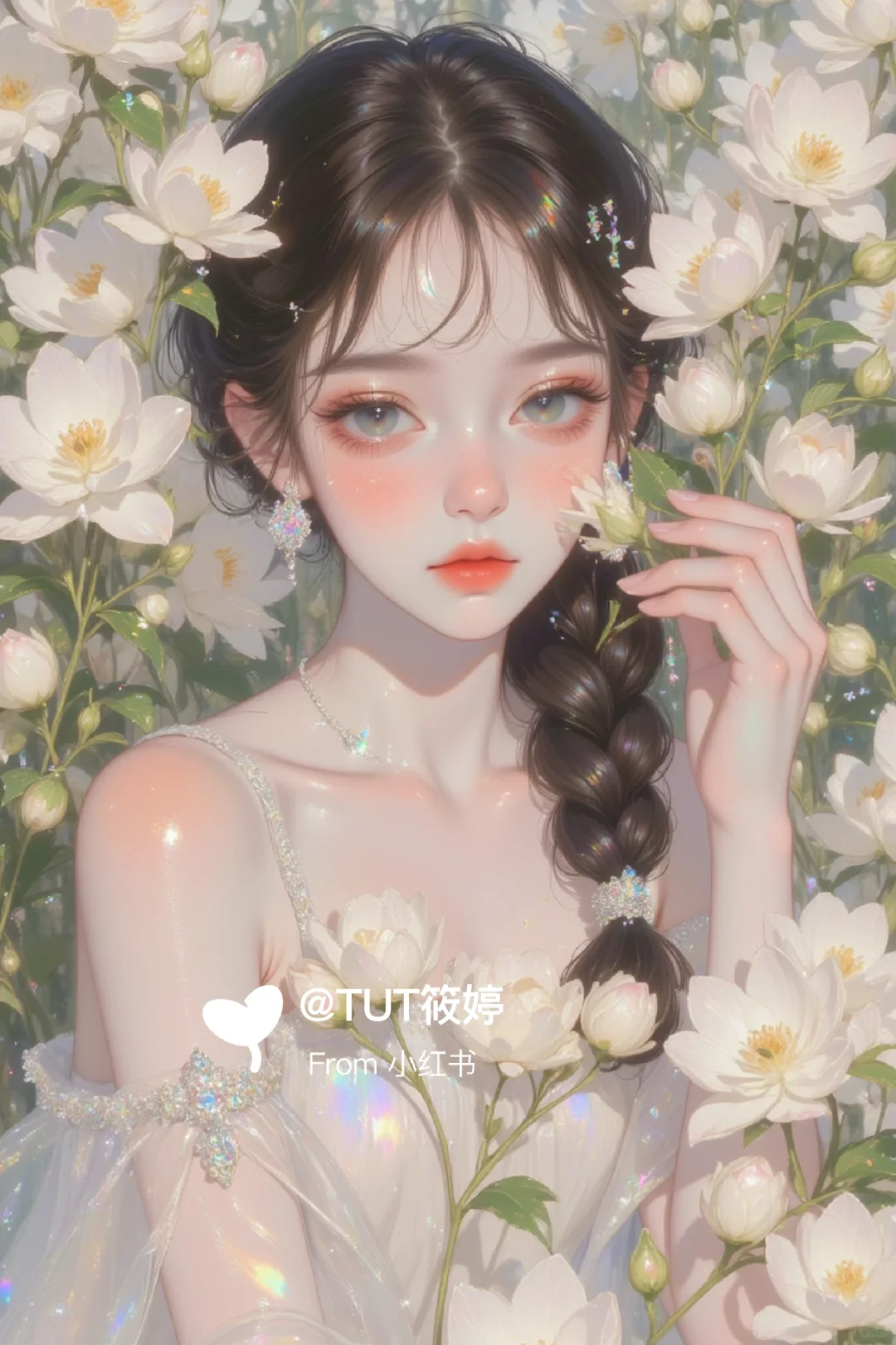 仙气飘飘的美少女油画风格插画