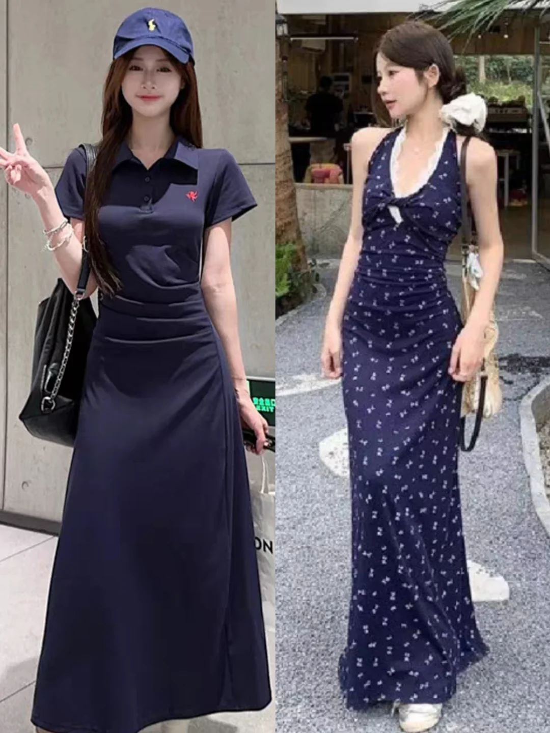 夏日蓝白藏青系 优雅长裙穿搭灵感集