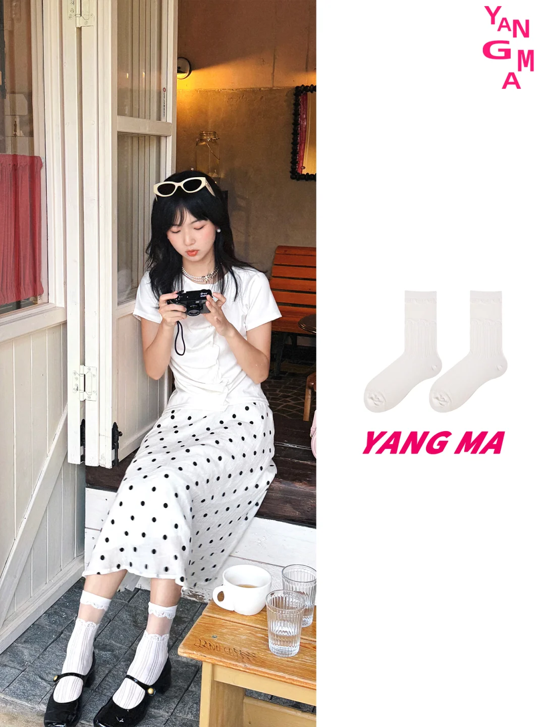 甜心波点学院风穿搭｜美女配美袜