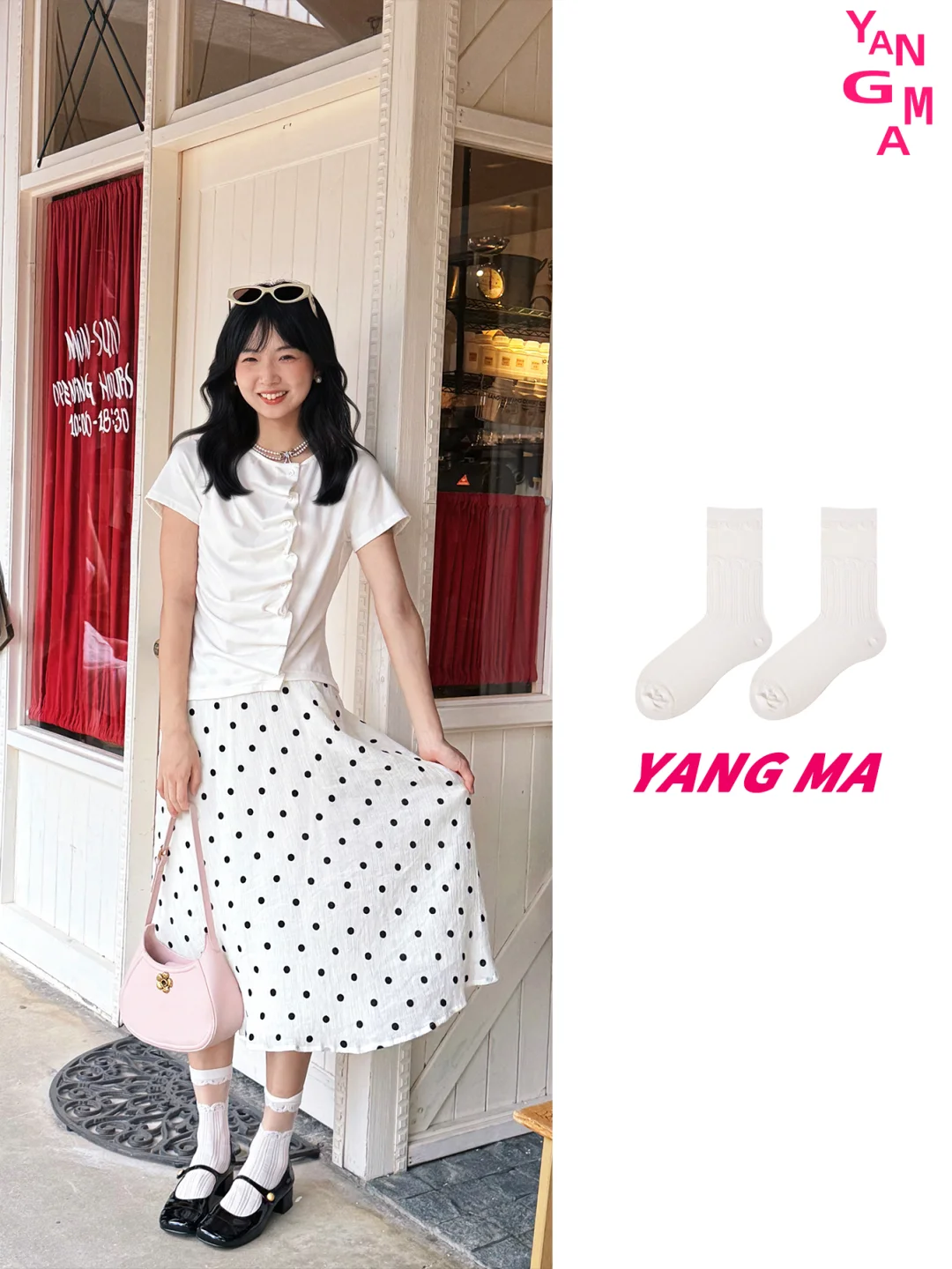 甜心波点学院风穿搭｜美女配美袜