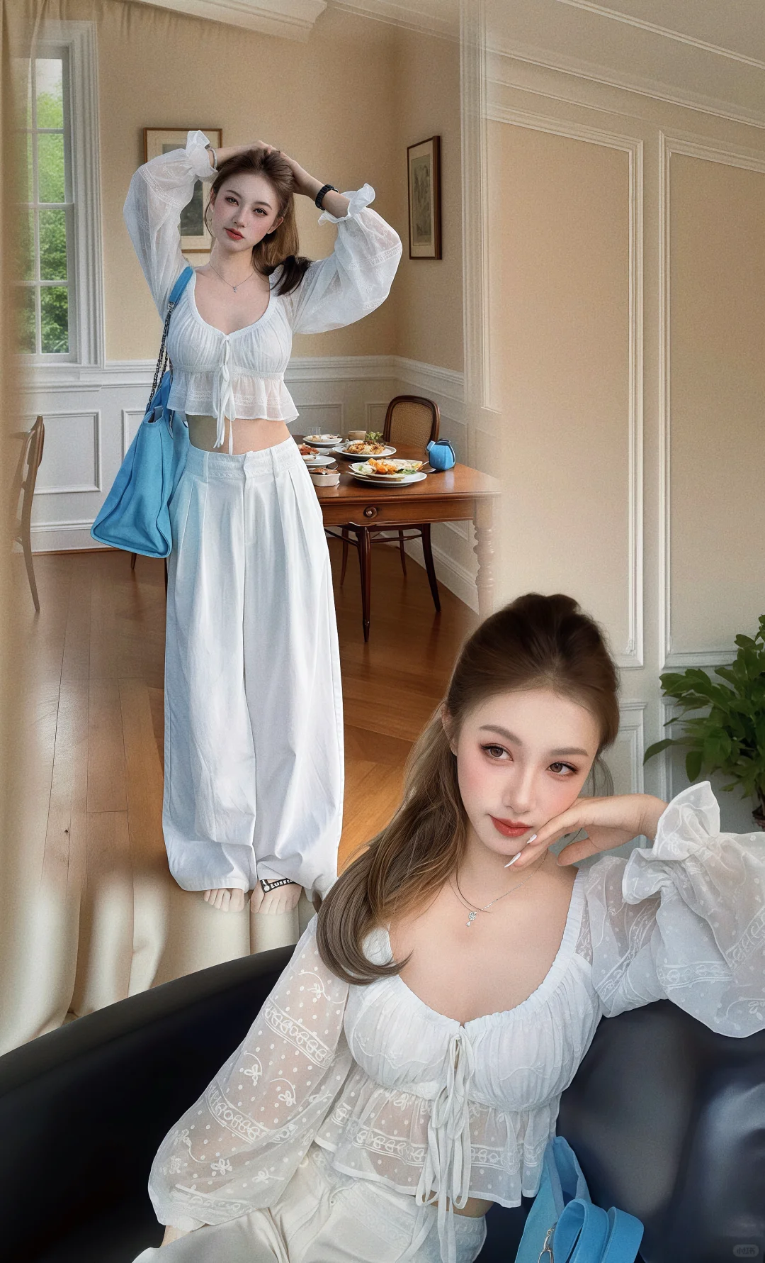 纯欲性感 蕾丝上衣＋阔腿裤