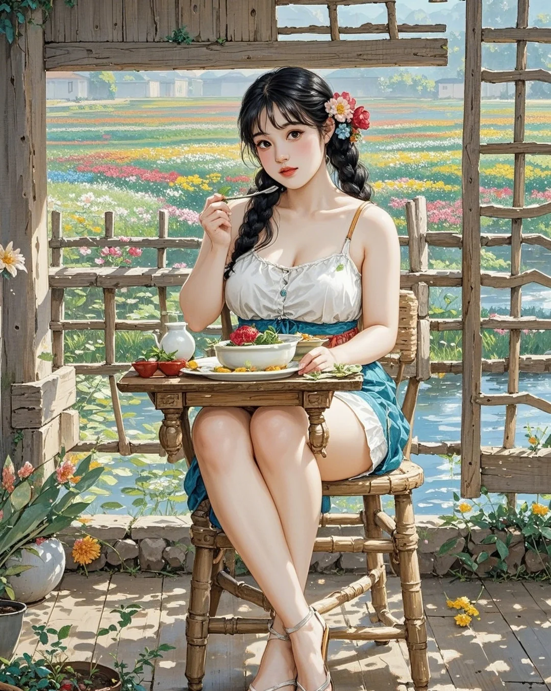 🎈老家院子门口，吃饭超惬意！