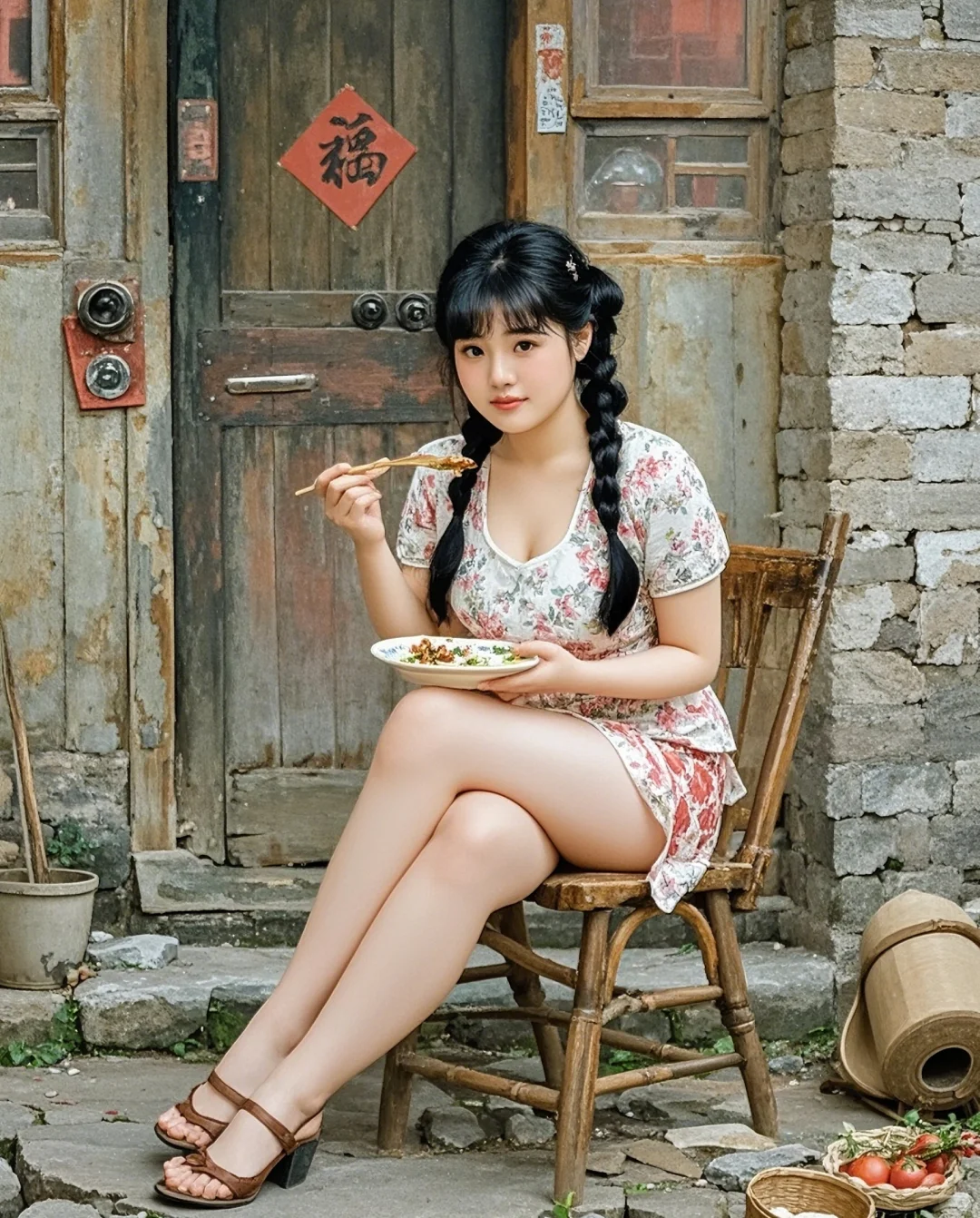 🎈老家院子门口，吃饭超惬意！