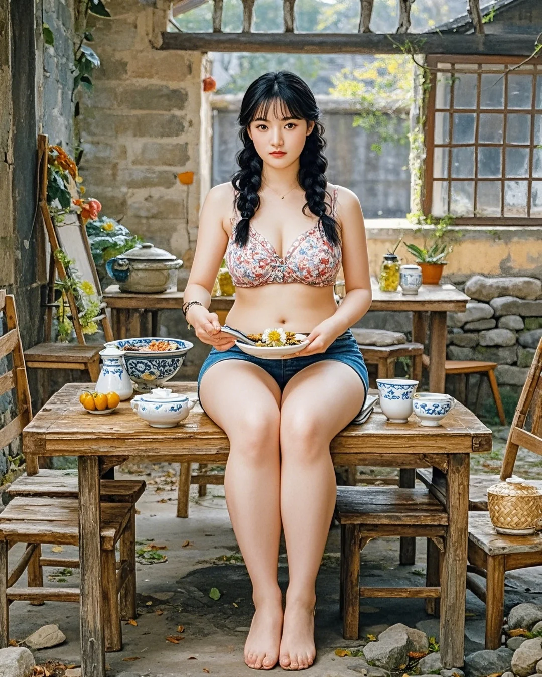 🎈老家院子门口，吃饭超惬意！